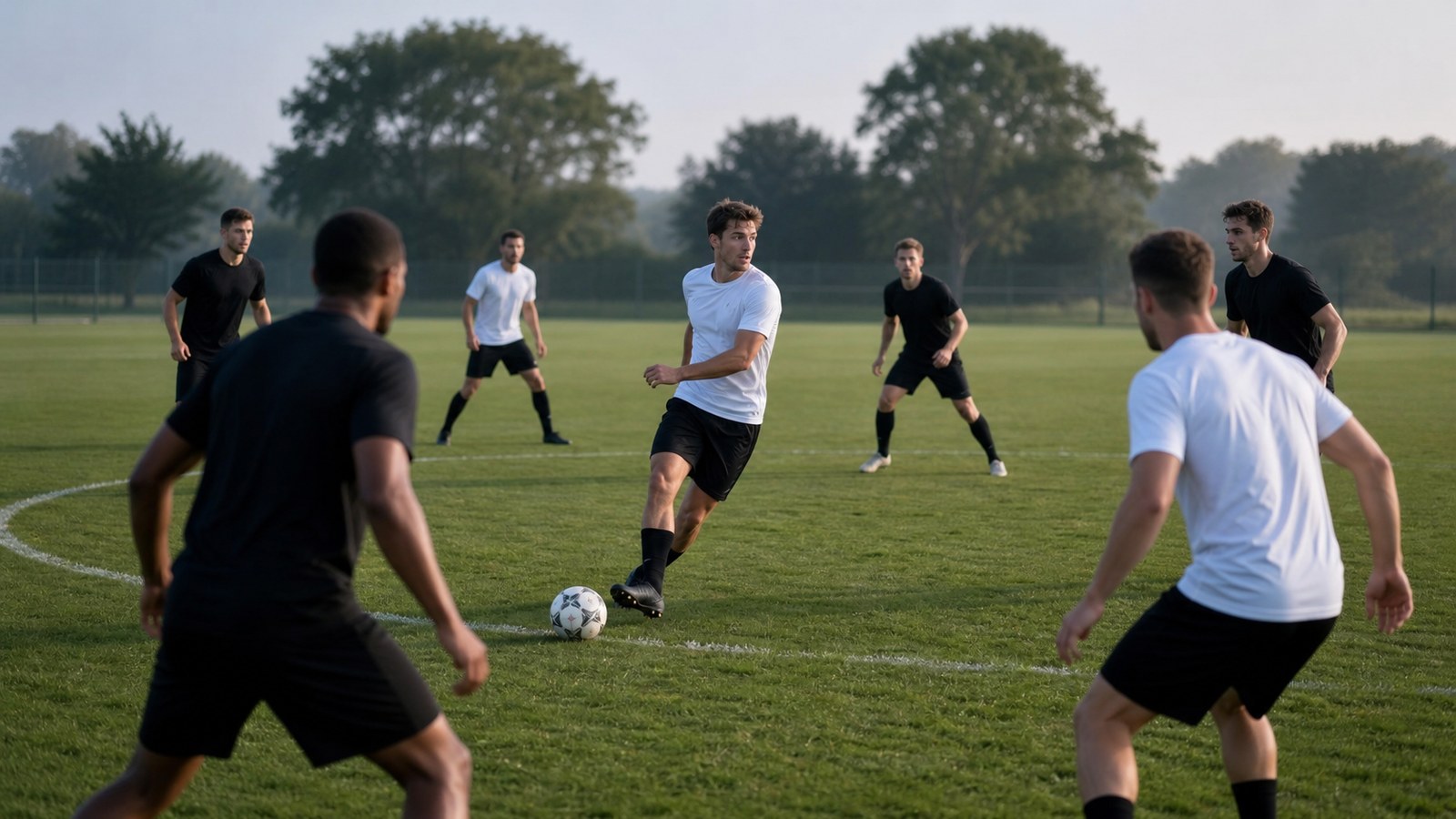Central midfielder receiving on the half-turn during a rondo drill